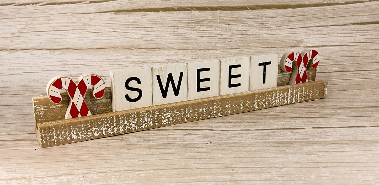 AGD Christmas Decor - Candy Cane Sweet Wood Tile Sign