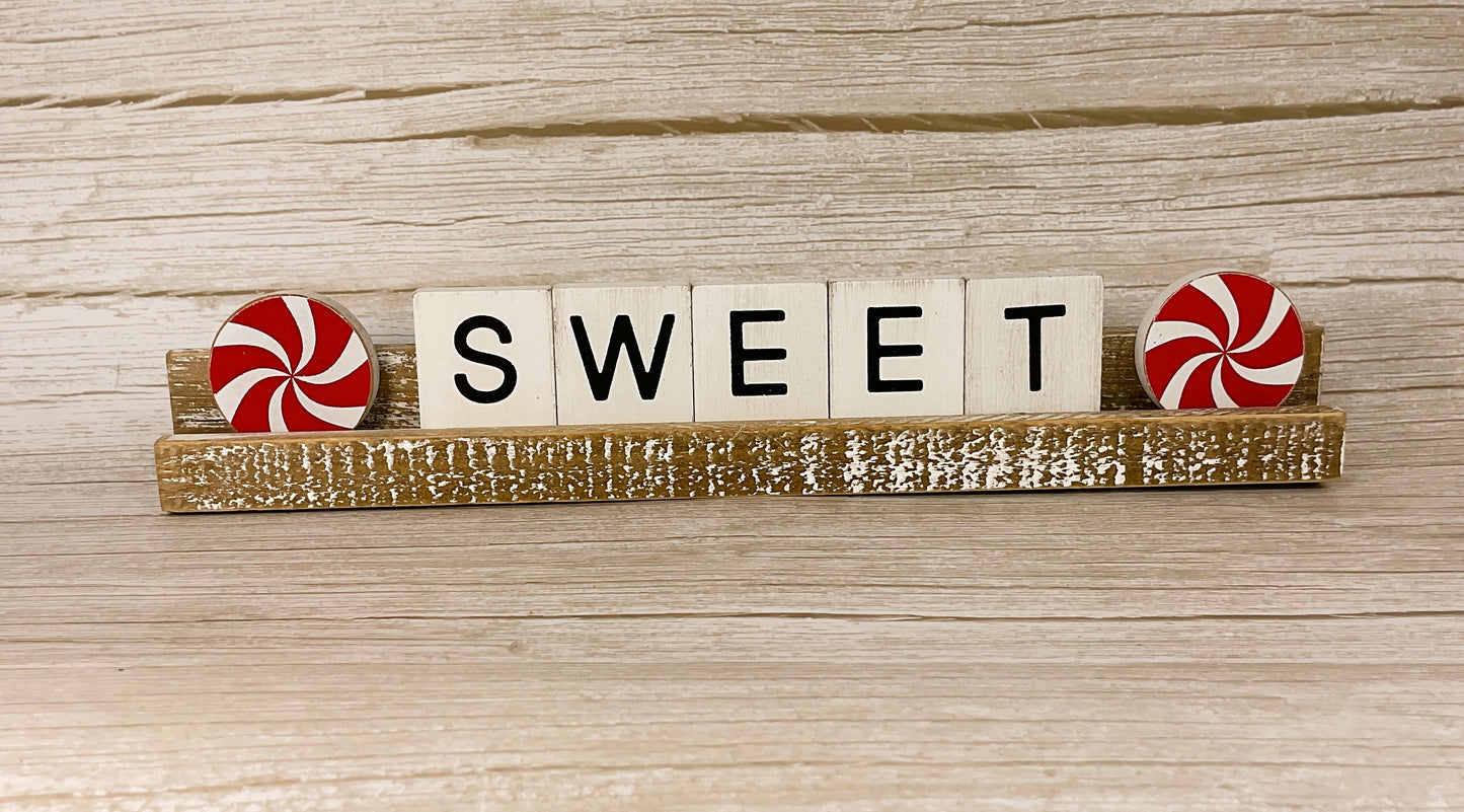 AGD Christmas Decor - Peppermint Candy Sweet Wood Tile Sign