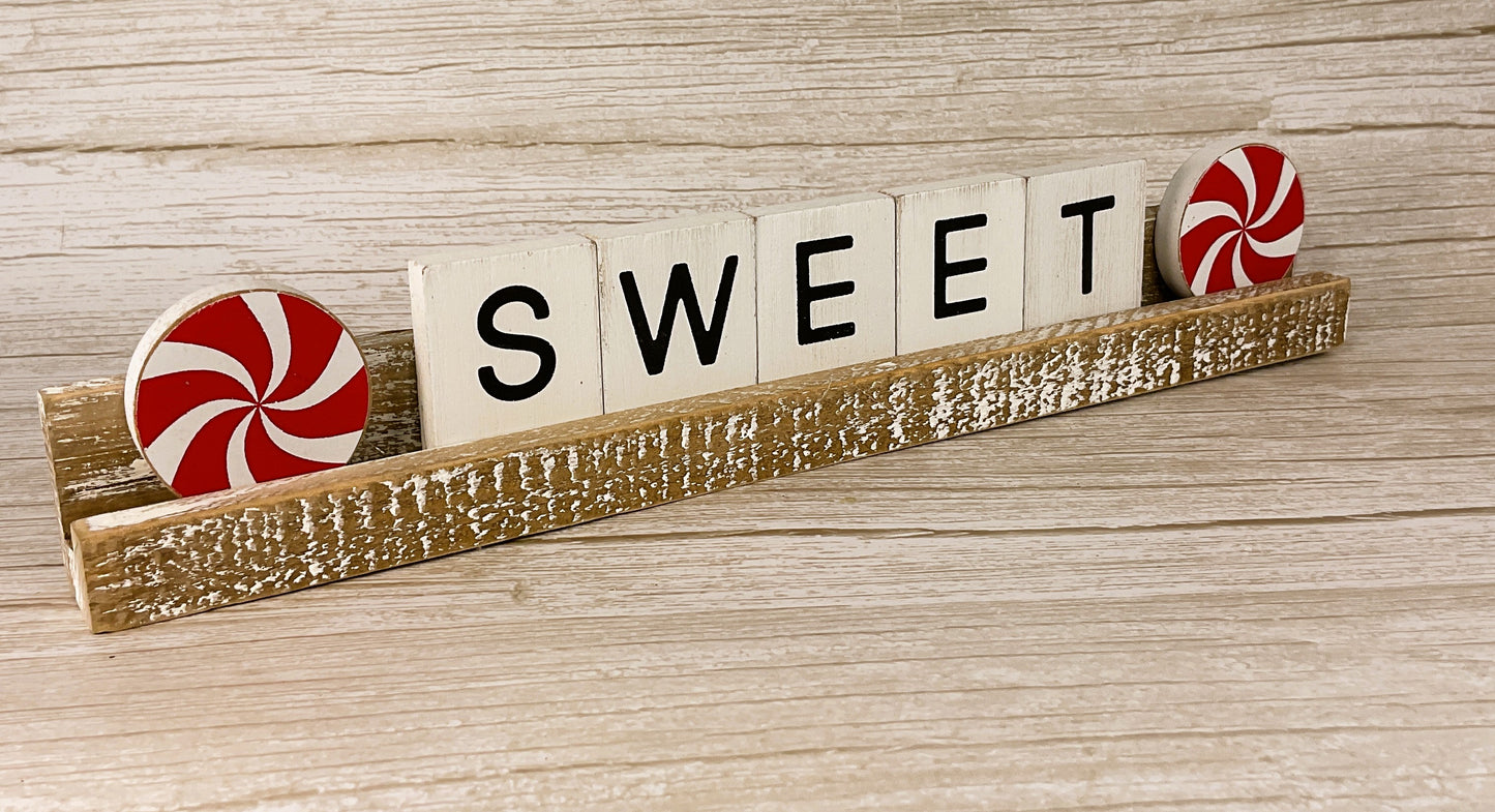AGD Christmas Decor - Peppermint Candy Sweet Wood Tile Sign