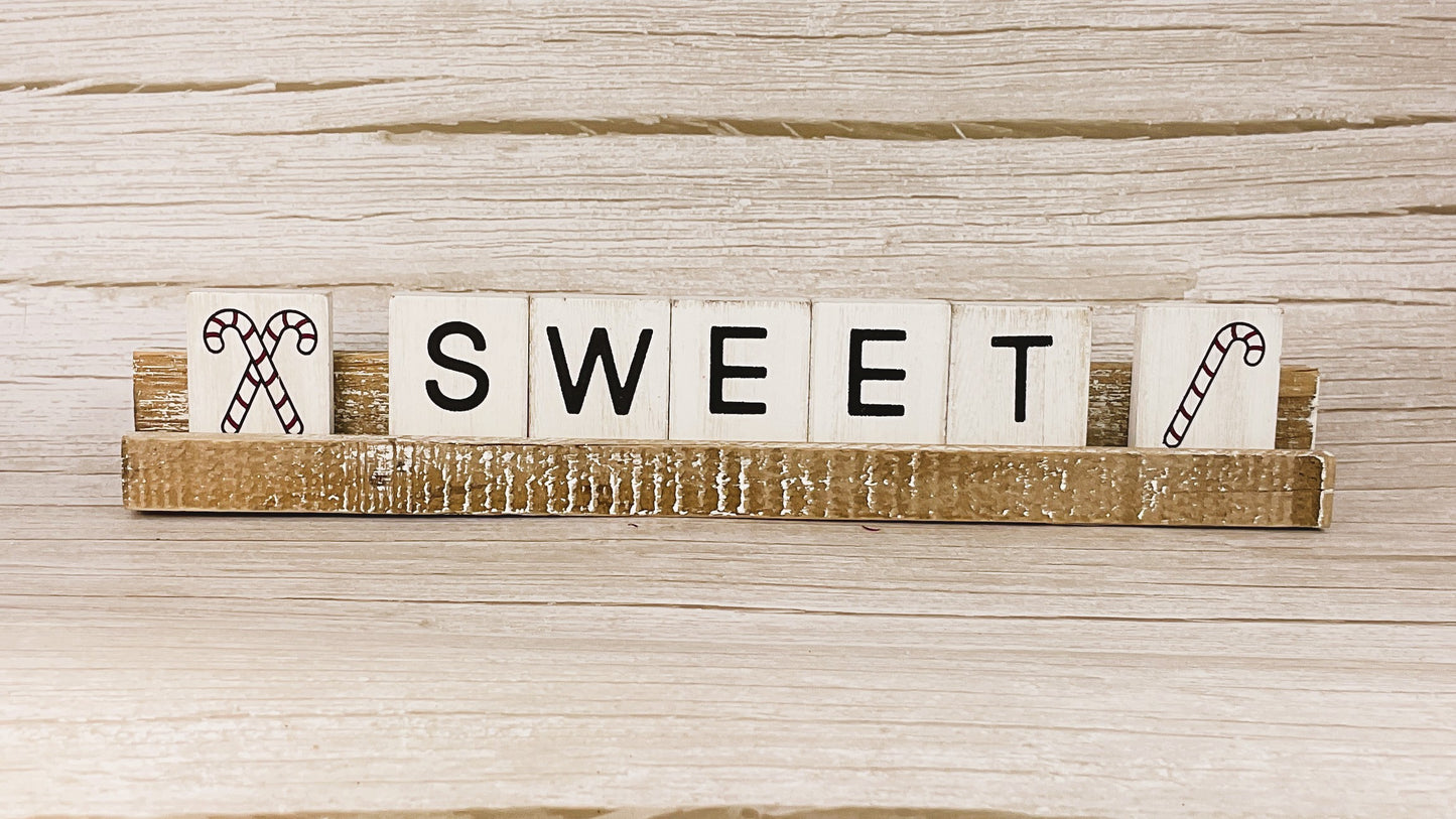 AGD Christmas Decor - Candy Cane Sweet Wood Tile Sign