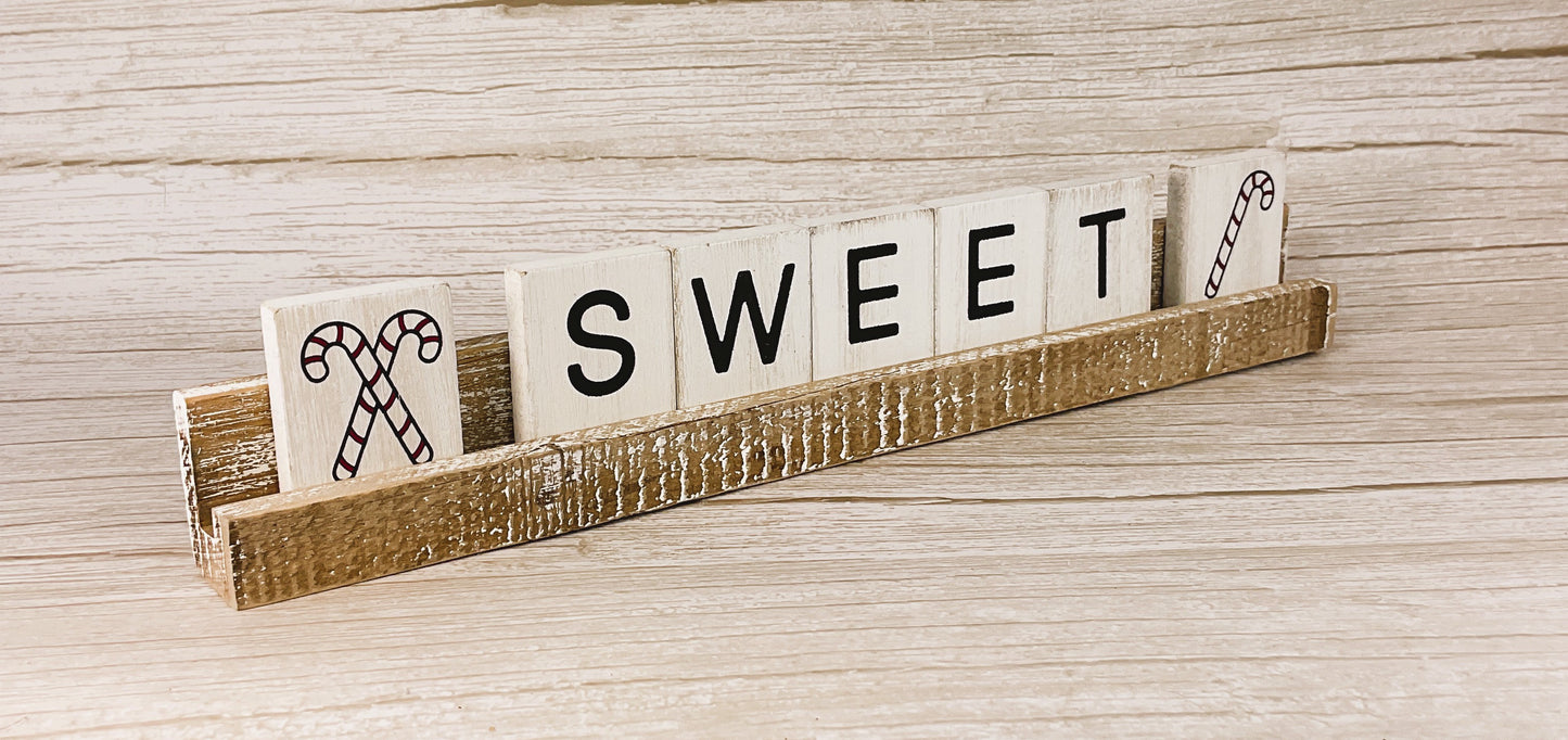 AGD Christmas Decor - Candy Cane Sweet Wood Tile Sign