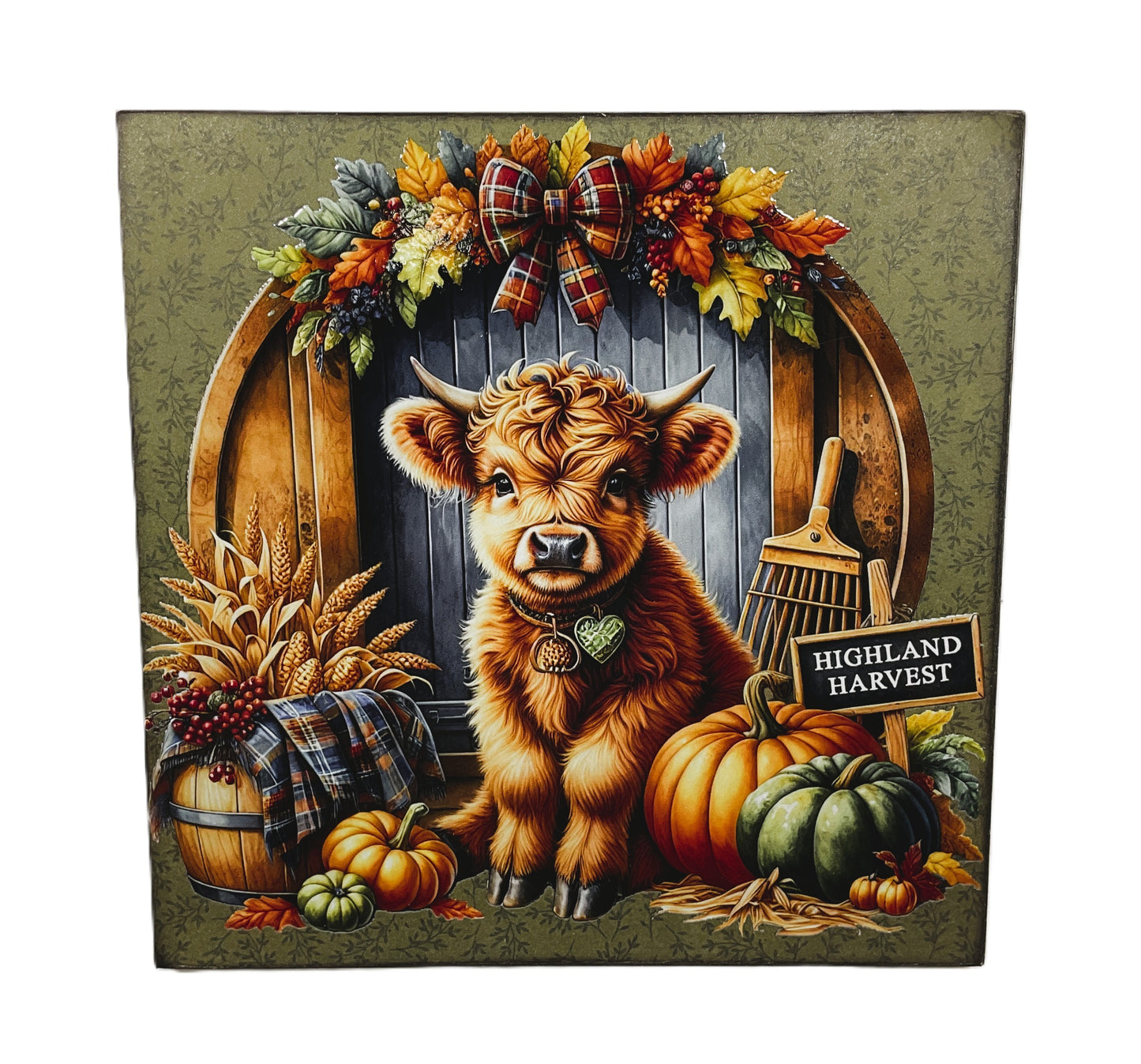 AGD Fall Decor - Autumn Highland Harvest Cow Tabletop Easel Sign