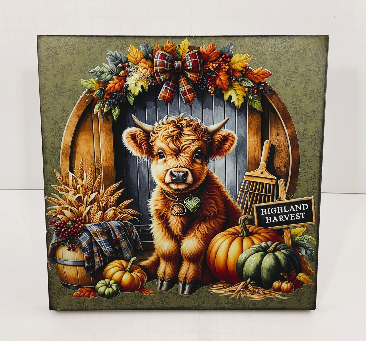 AGD Fall Decor - Autumn Highland Harvest Cow Tabletop Easel Sign