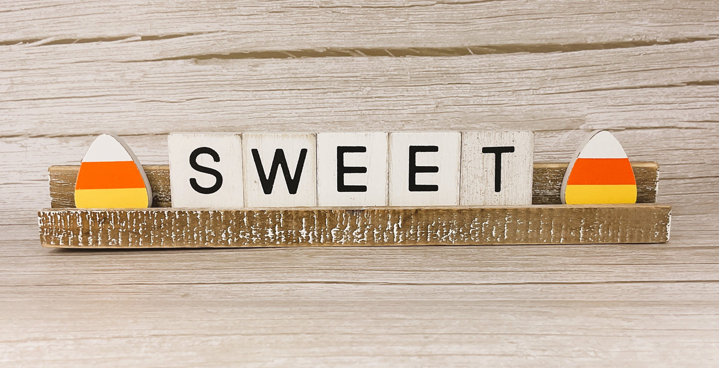 AGD Halloween Decor - Candy Corn Sweet Wood Tile Sign