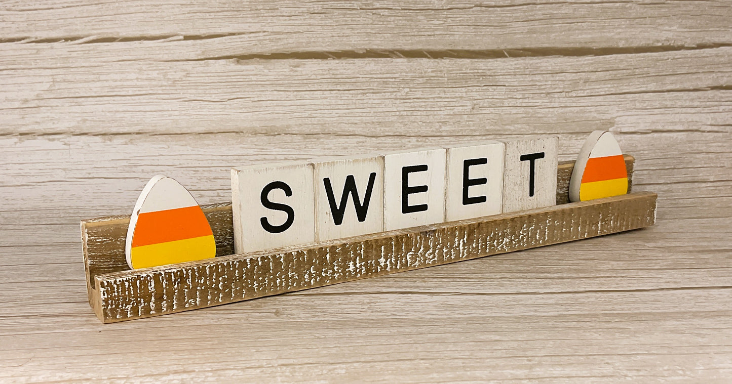 AGD Halloween Decor - Candy Corn Sweet Wood Tile Sign