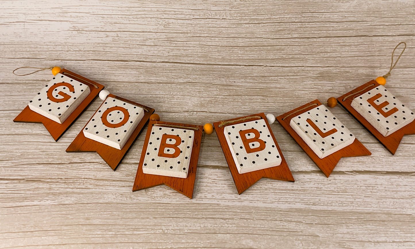 AGD Fall Decor - SMALL Gobble Wood Tile Banner Garland