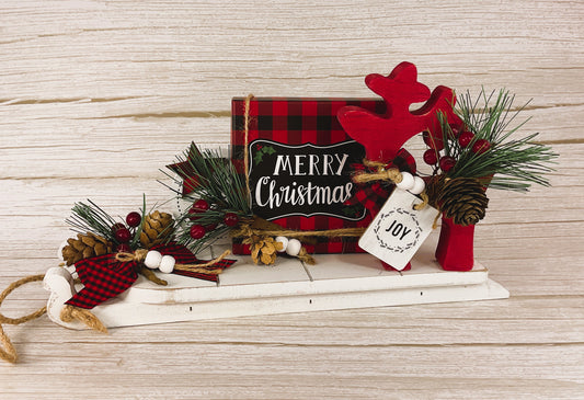 AGD Christmas Decor - Buffalo Plaid Sled Reindeer Trees 3pc