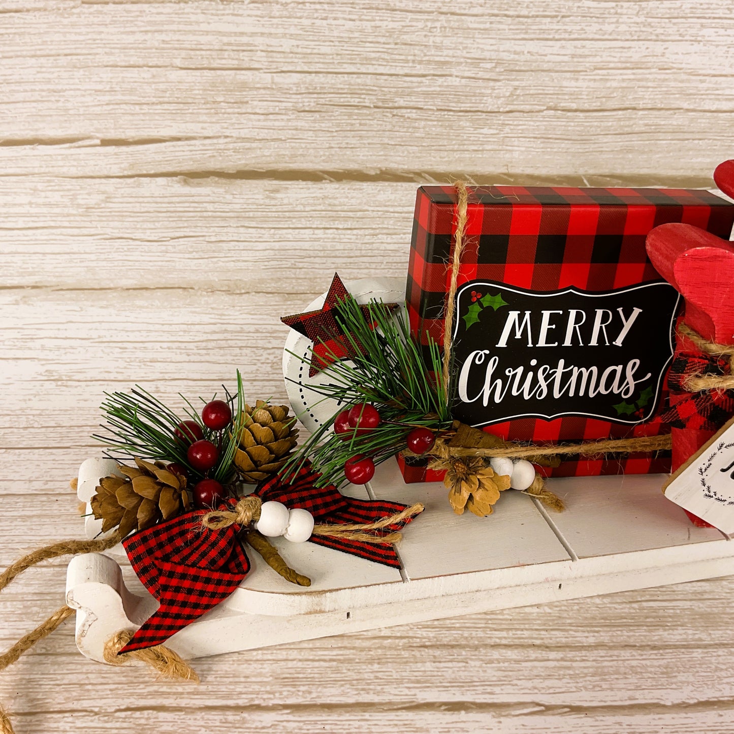 AGD Christmas Decor - Buffalo Plaid Sled Reindeer Trees 3pc