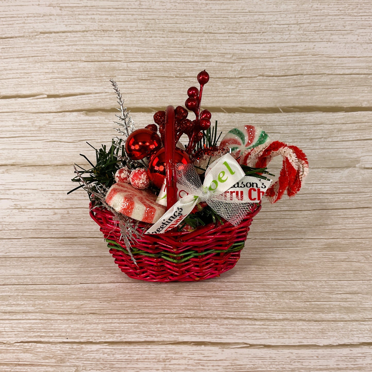 AGD Christmas Decor - Peppermint Candies in Woven Basket