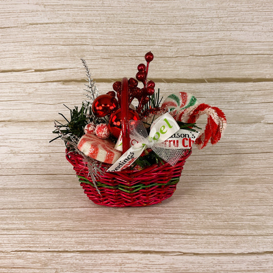 AGD Christmas Decor - Peppermint Candies in Woven Basket
