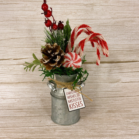 AGD Christmas Decor - Prim Cane Cane Galvanized Metal Floral Milk Can