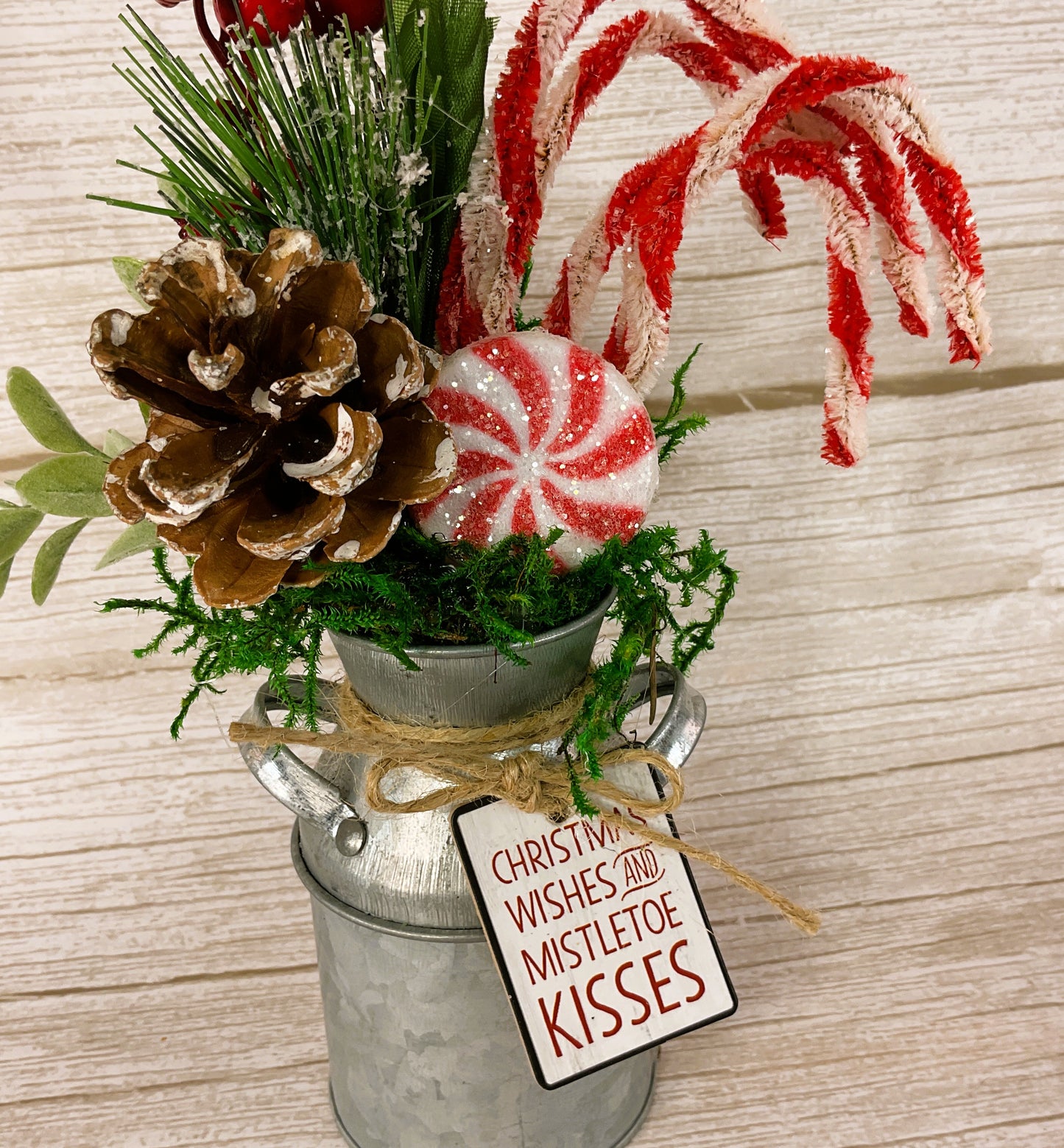 AGD Christmas Decor - Prim Cane Cane Galvanized Metal Floral Milk Can