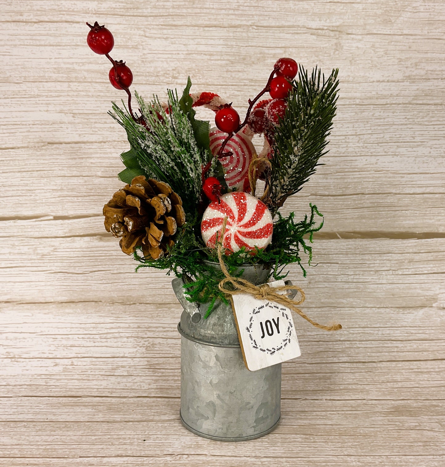 AGD Christmas Decor - Prim Cane Cane Galvanized Metal Floral Milk Can