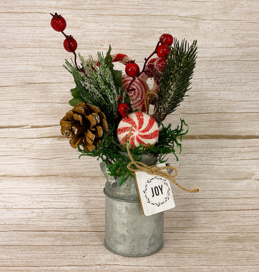 AGD Christmas Decor - Prim Cane Cane Galvanized Metal Floral Milk Can