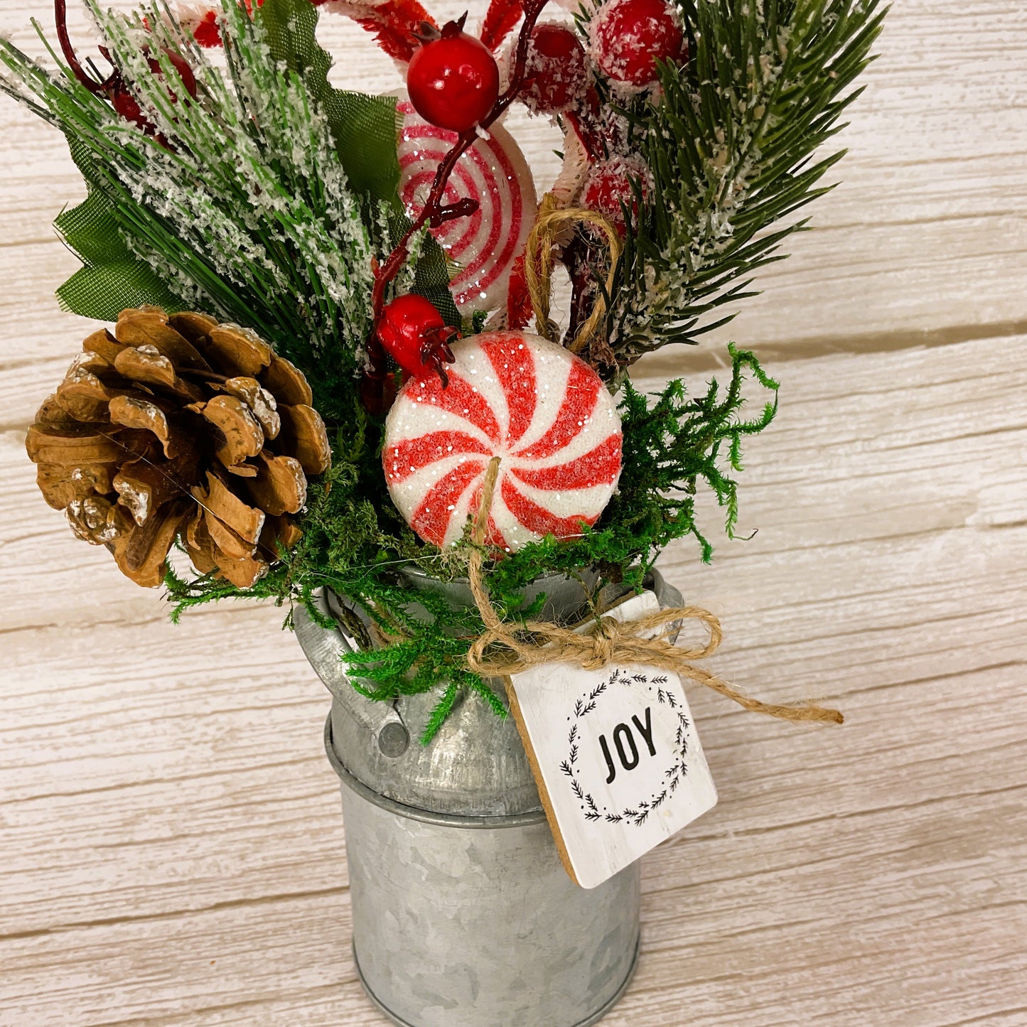 AGD Christmas Decor - Prim Cane Cane Galvanized Metal Floral Milk Can