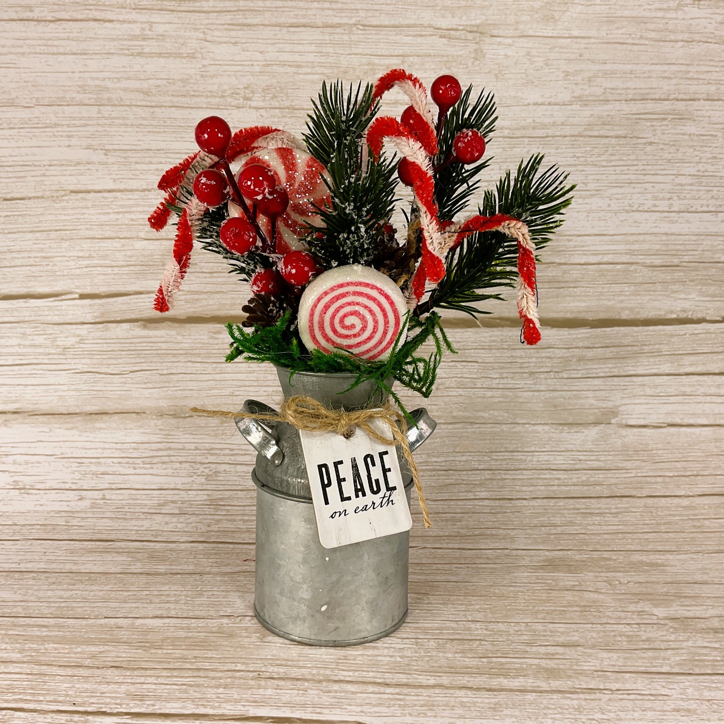 AGD Christmas Decor - Prim Cane Cane Galvanized Metal Floral Milk Can