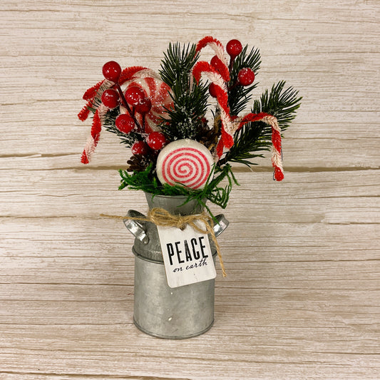 AGD Christmas Decor - Prim Cane Cane Galvanized Metal Floral Milk Can