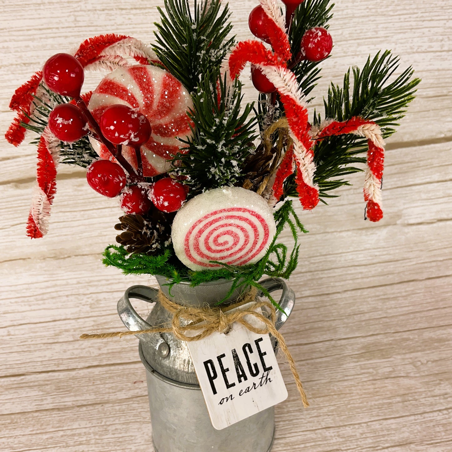 AGD Christmas Decor - Prim Cane Cane Galvanized Metal Floral Milk Can