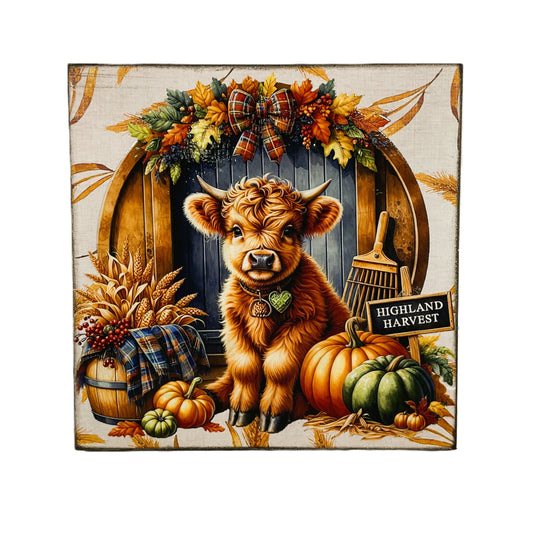 AGD Fall Decor - Autumn Highland Harvest Cow Tabletop Easel Sign