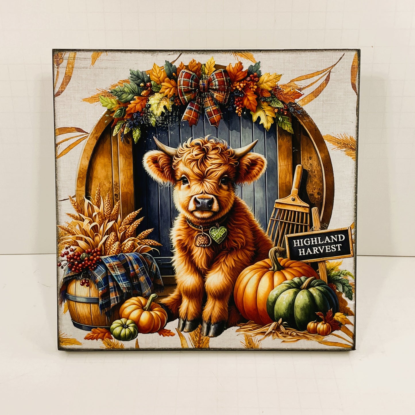 AGD Fall Decor - Autumn Highland Harvest Cow Tabletop Easel Sign