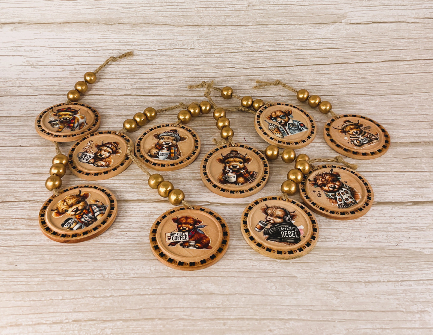 AGD Christmas Decor - Coffee Latte Theme Highland Cow Ornaments 10pc