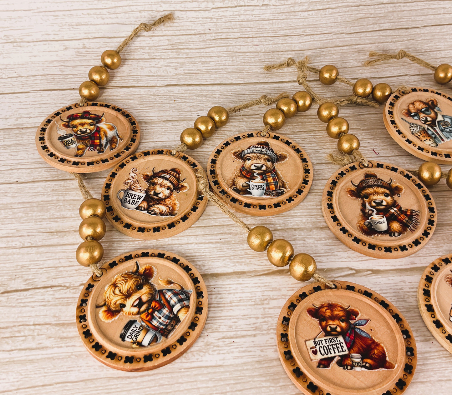 AGD Christmas Decor - Coffee Latte Theme Highland Cow Ornaments 10pc