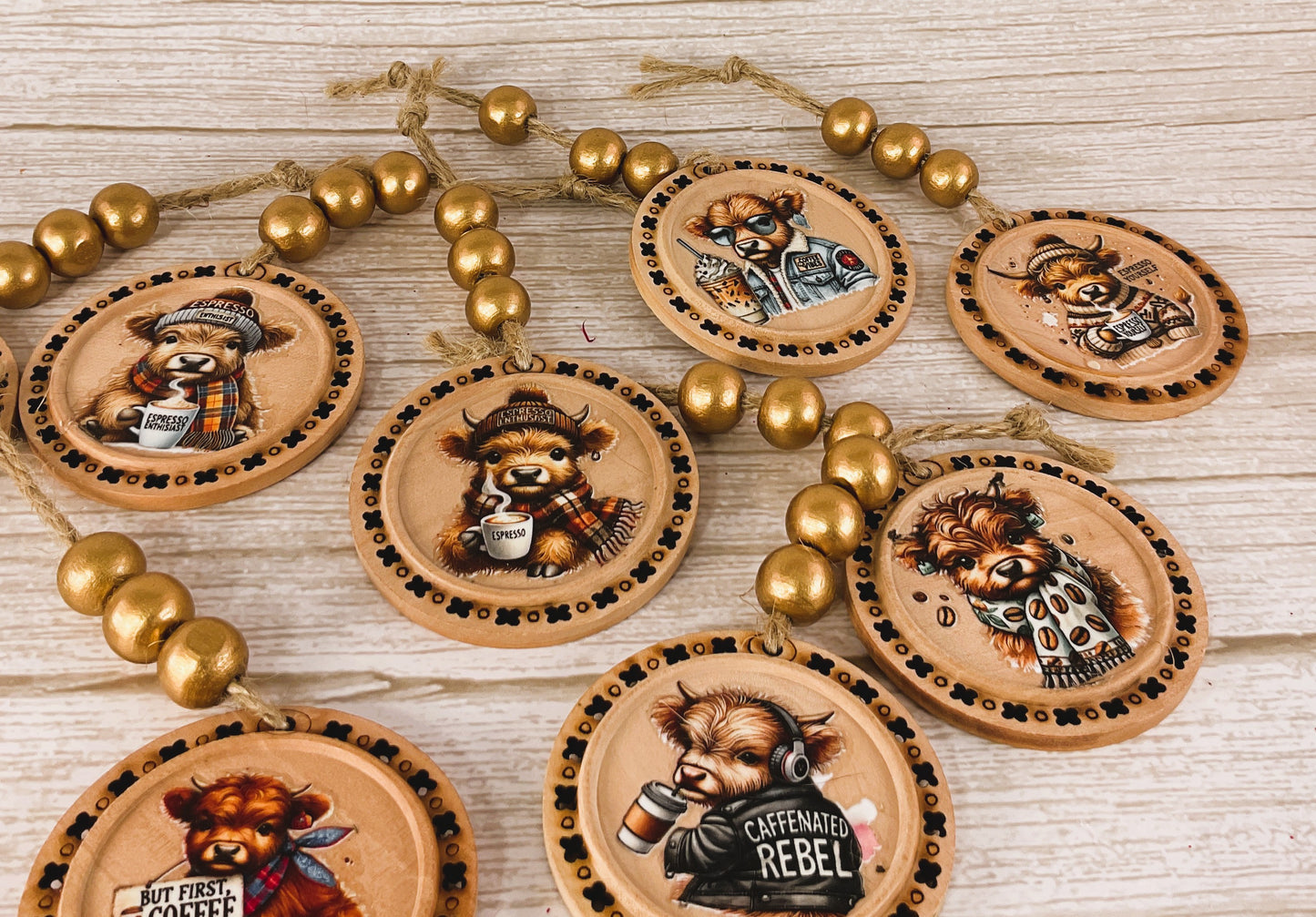 AGD Christmas Decor - Coffee Latte Theme Highland Cow Ornaments 10pc