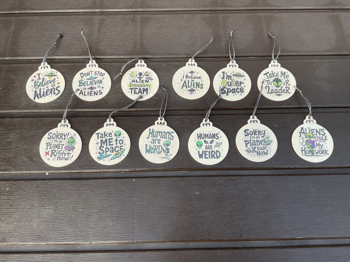 AGD Christmas Decor - Green Alien Theme Ornaments 10pc Set