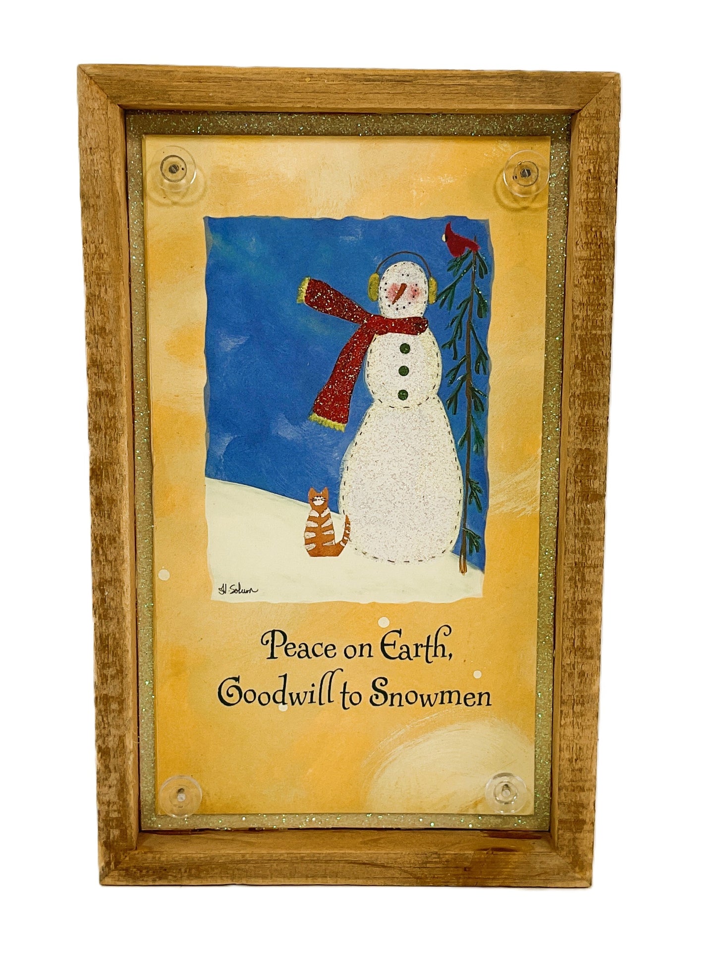 AGD Christmas Decor - Peace On Earth Goodwill Snowmen Inset Box Sign