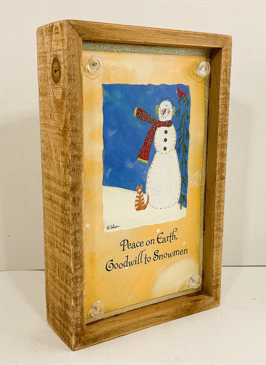 AGD Christmas Decor - Peace On Earth Goodwill Snowmen Inset Box Sign