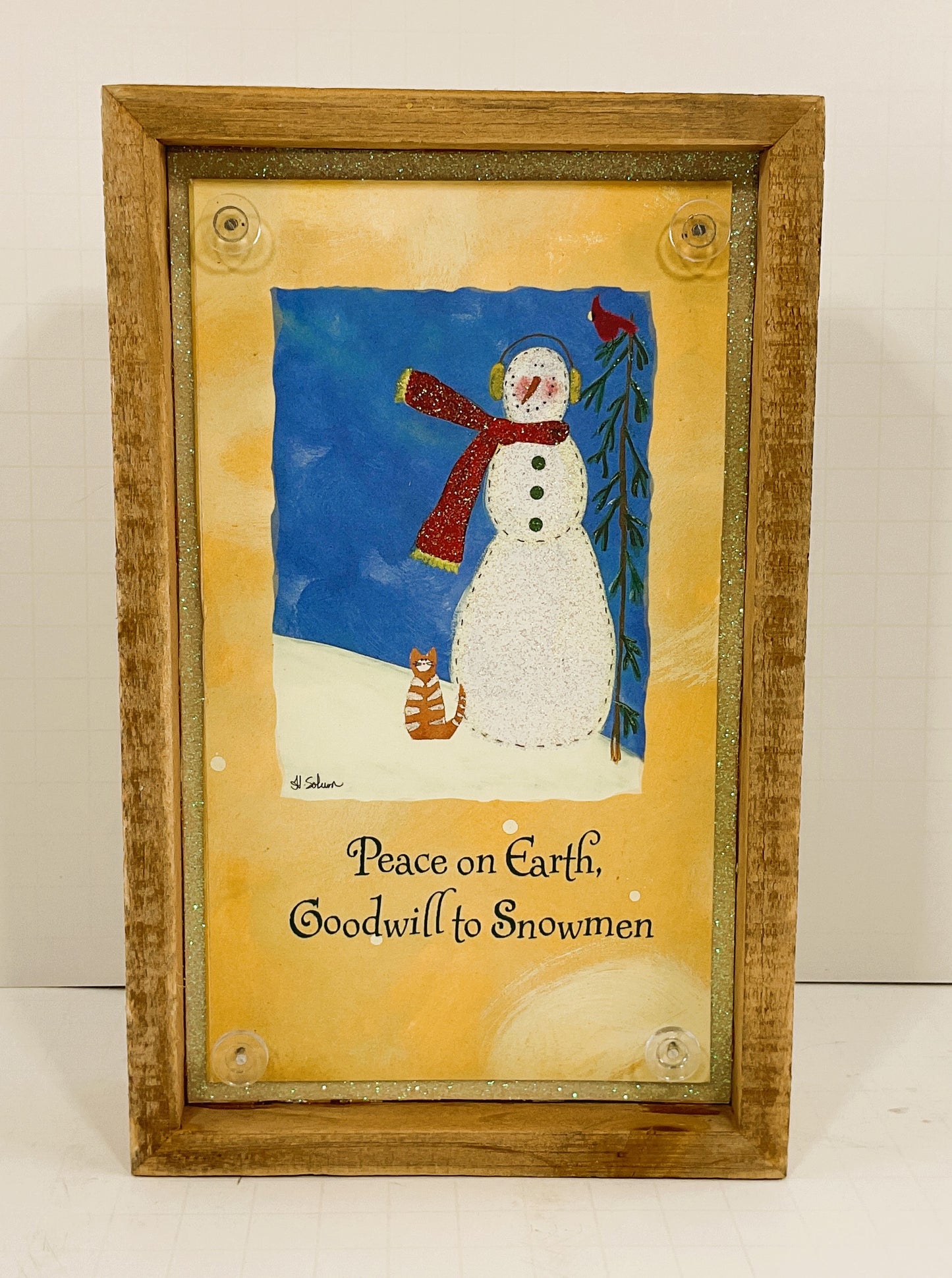AGD Christmas Decor - Peace On Earth Goodwill Snowmen Inset Box Sign