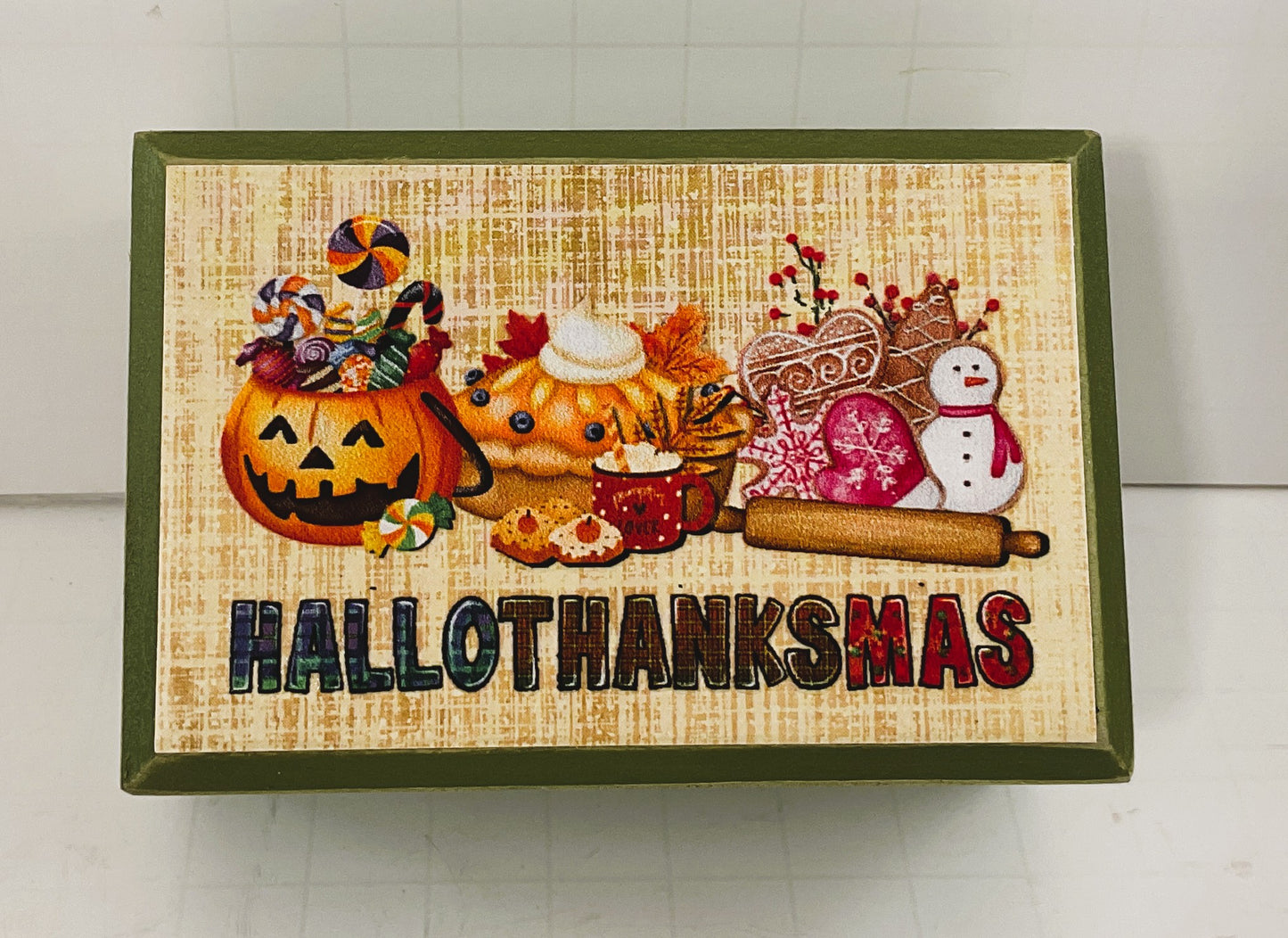 AGD Fall Decor - Pumpkin Gingerbread Hallothankmas Multi Seasonal Tier Tray Sign