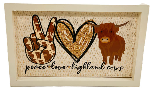 AGD Home Decor - Peace Love Highland Cows Farmhouse Box Sign
