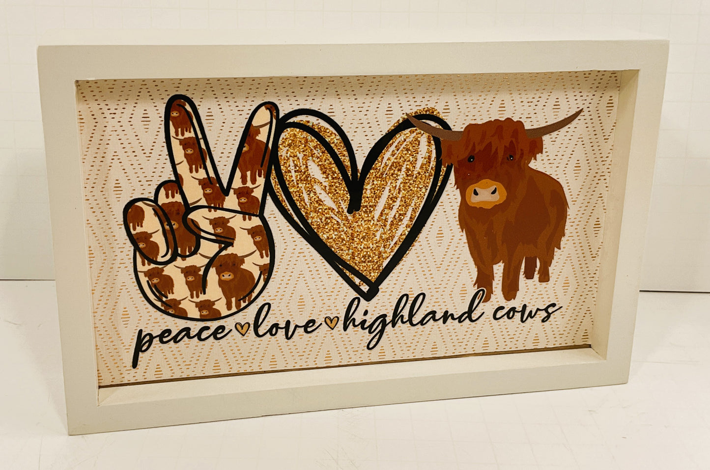 AGD Home Decor - Peace Love Highland Cows Farmhouse Box Sign