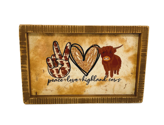 AGD Home Decor - Peace Love Highland Cows Farmhouse Box Sign