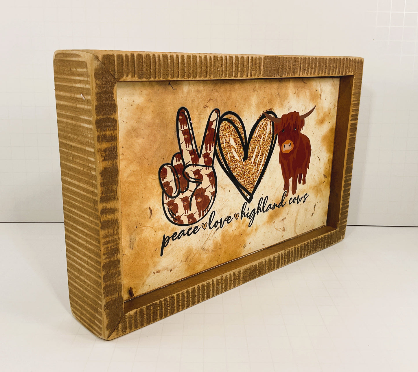 AGD Home Decor - Peace Love Highland Cows Farmhouse Box Sign