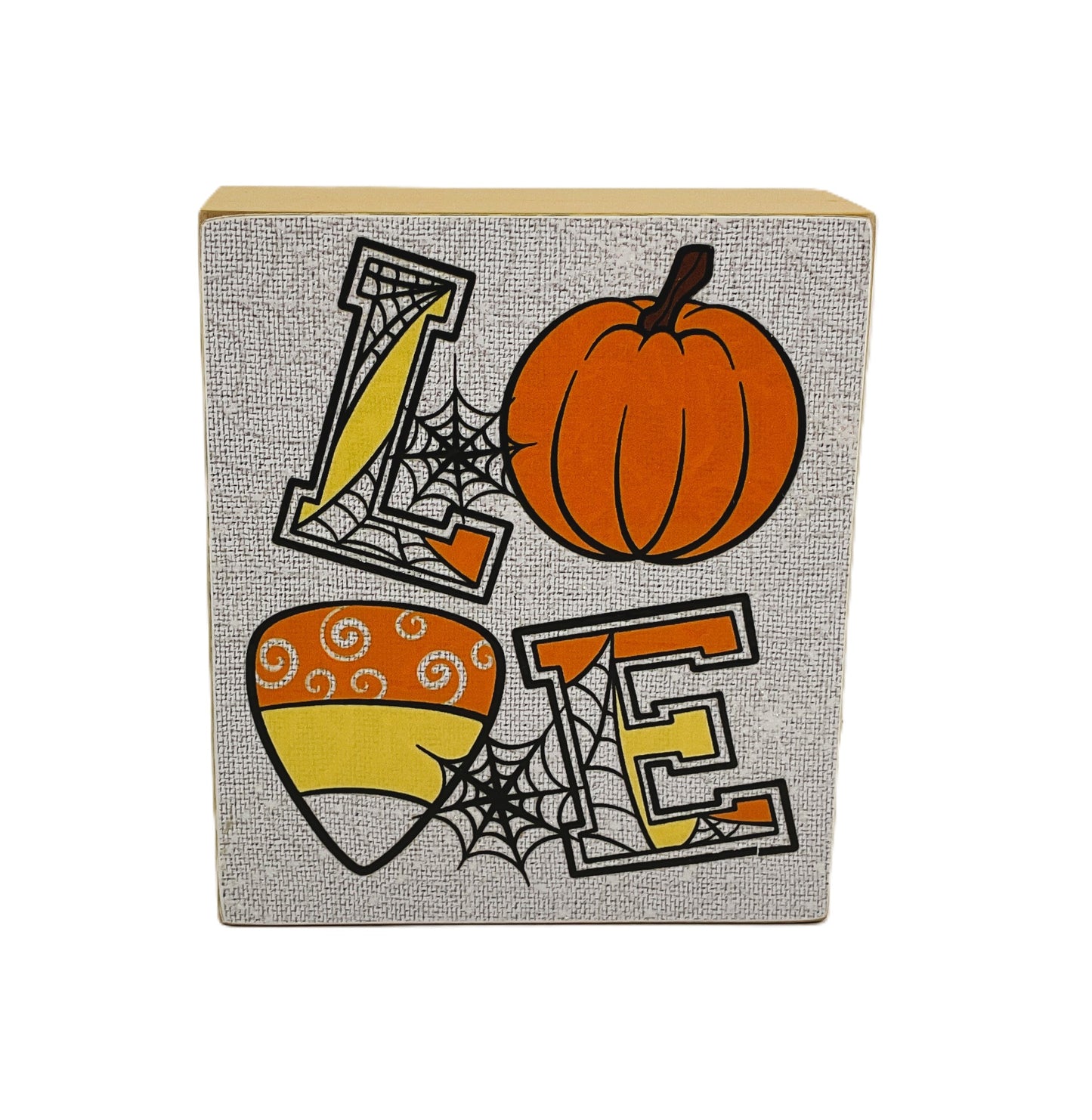 AGD Halloween Decor - Love Candy Corn Pumpkin Spider Web Box Sign