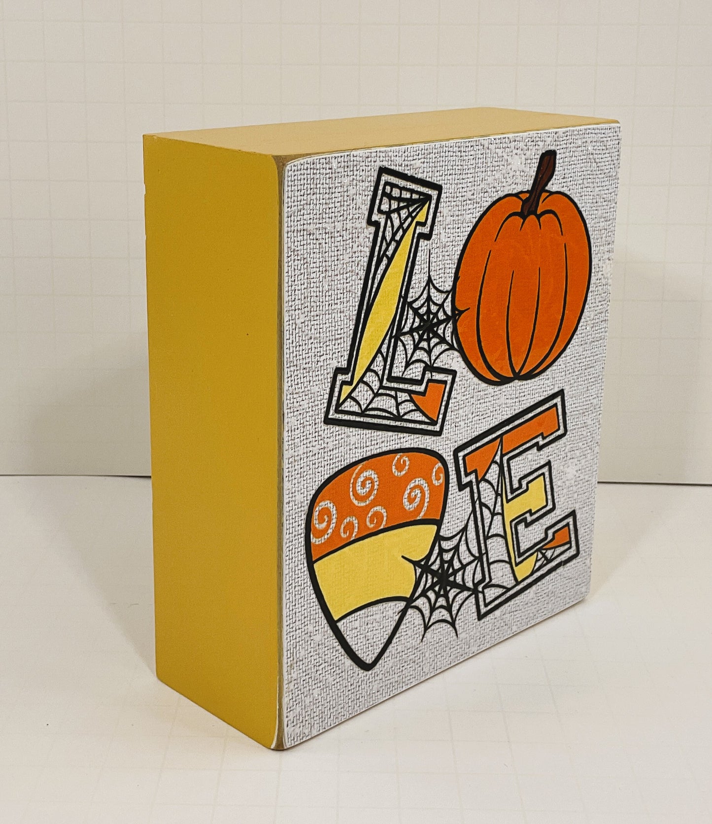AGD Halloween Decor - Love Candy Corn Pumpkin Spider Web Box Sign