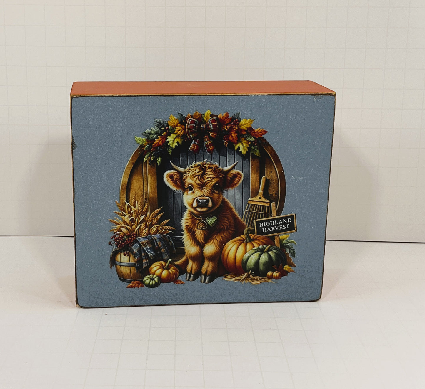 AGD Fall Decor - Autumn Highland Harvest Cow Box Sign