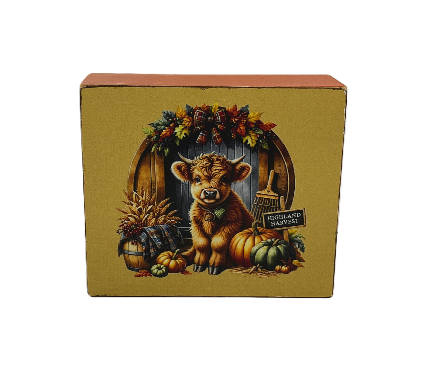 AGD Fall Decor - Autumn Highland Harvest Cow Box Sign