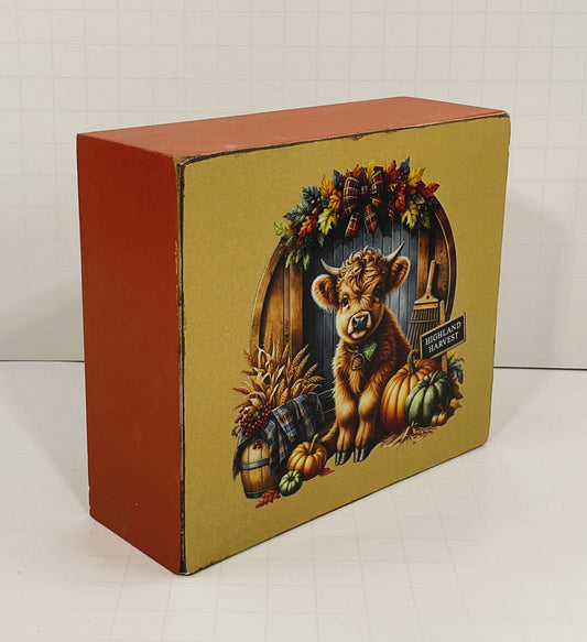 AGD Fall Decor - Autumn Highland Harvest Cow Box Sign