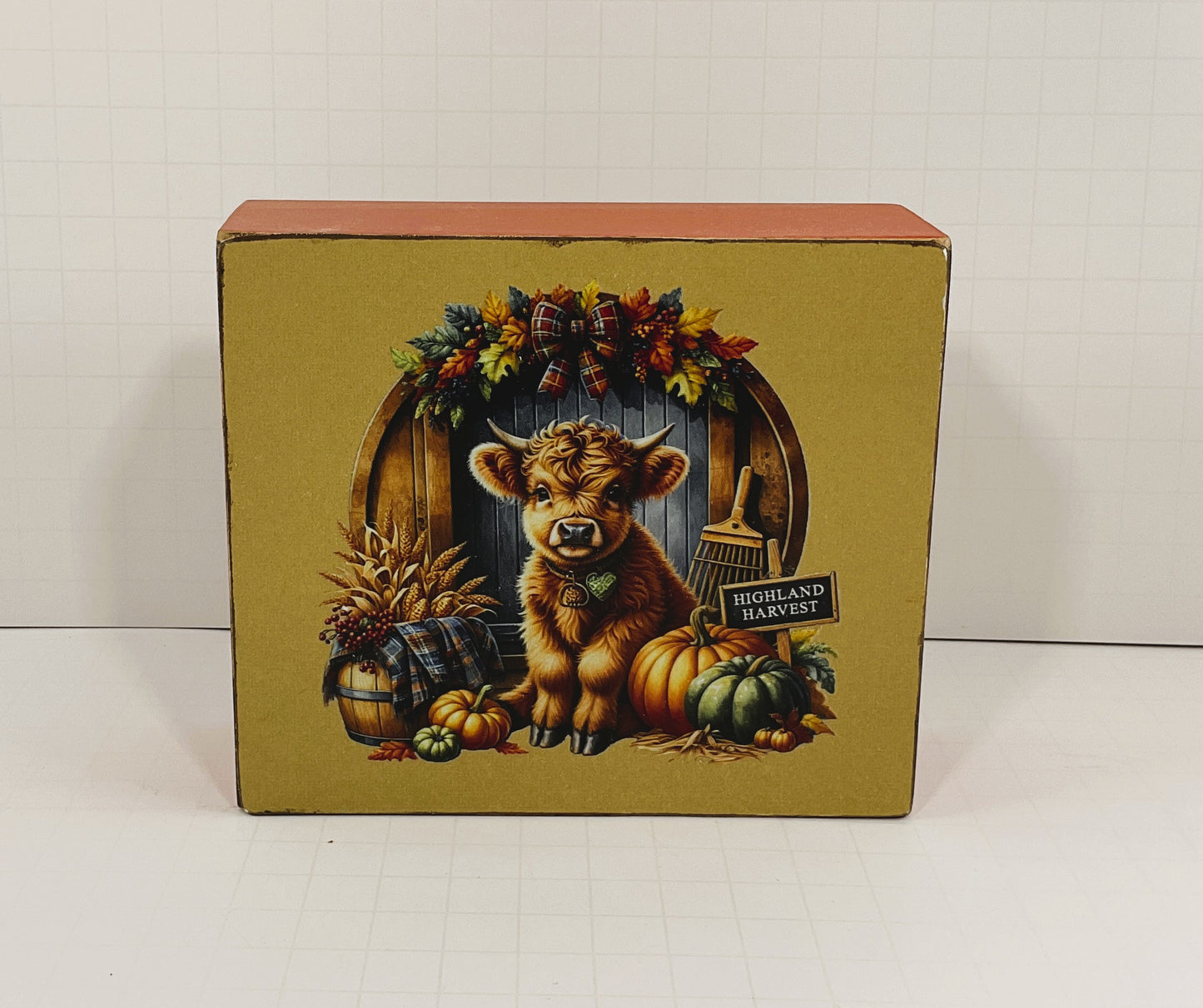 AGD Fall Decor - Autumn Highland Harvest Cow Box Sign