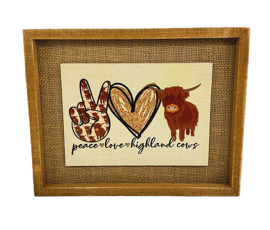 AGD Home Decor - Peace Love Highland Cows Farmhouse Box Sign