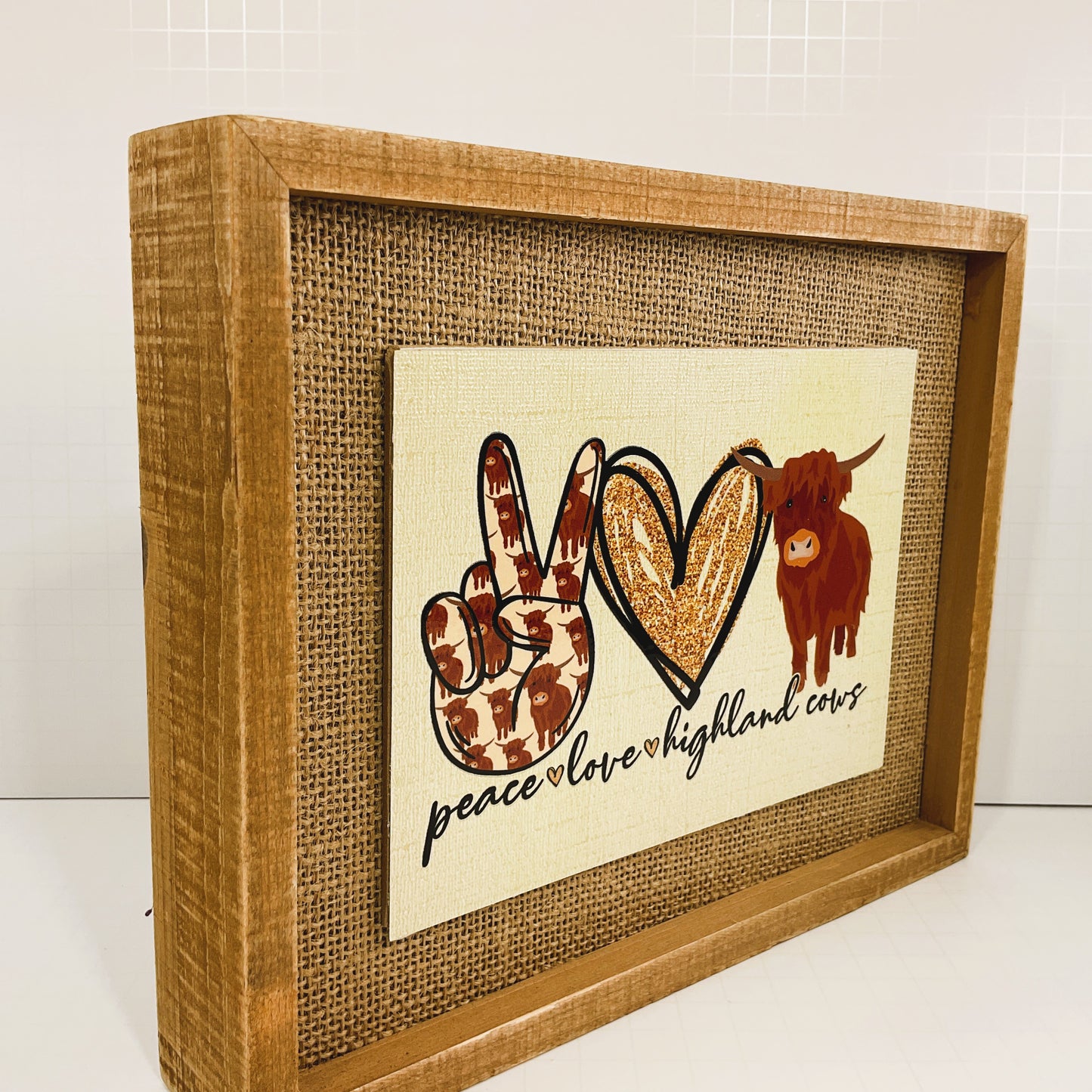 AGD Home Decor - Peace Love Highland Cows Farmhouse Box Sign