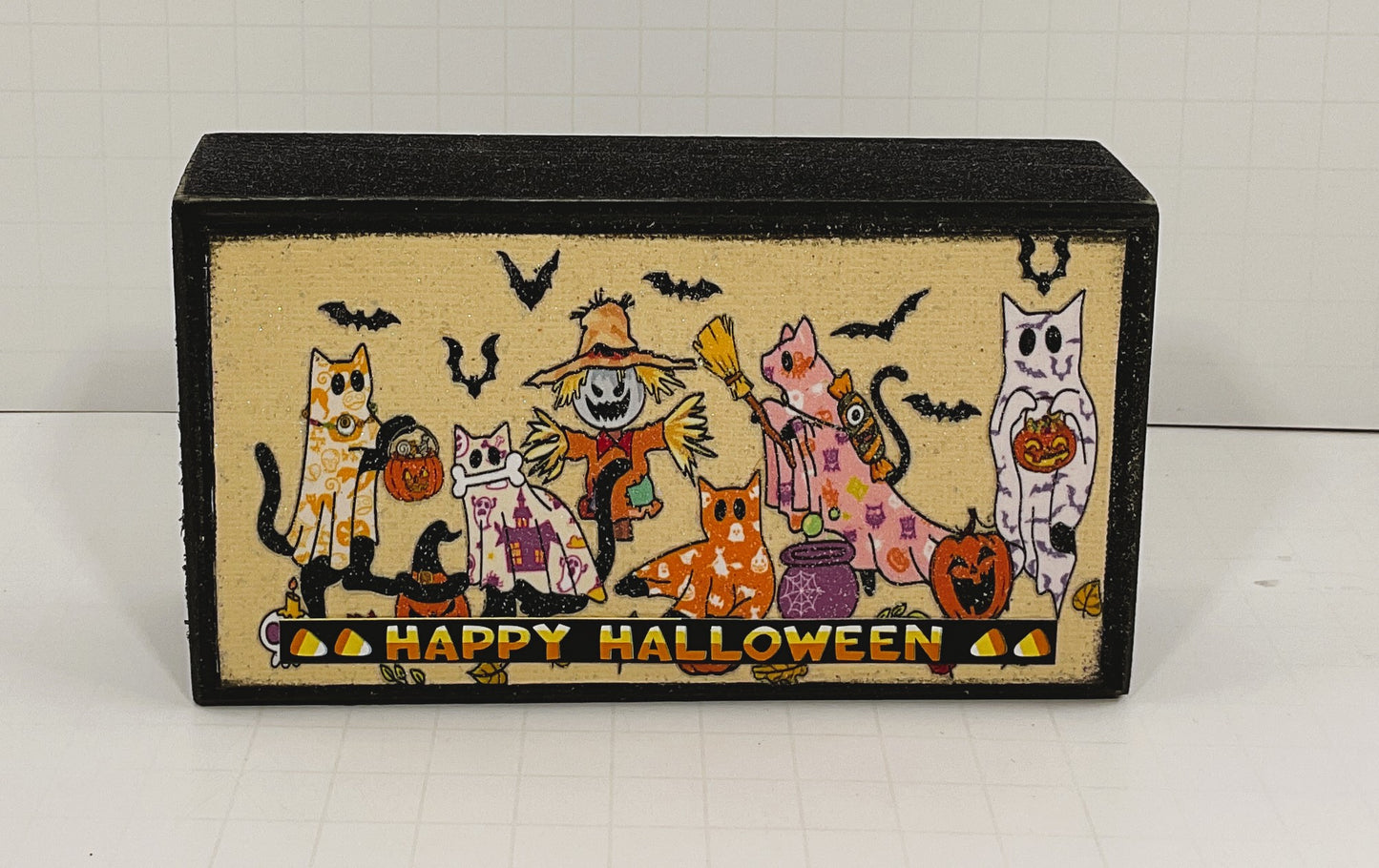 AGD Halloween Decor - Kitty Cats Happy Ghost Box Sign