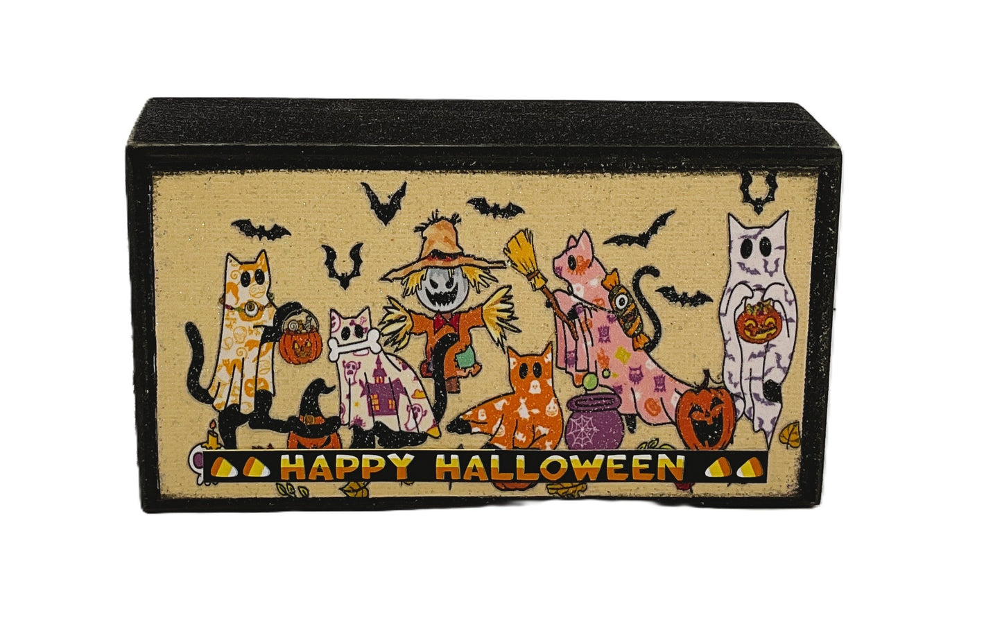 AGD Halloween Decor - Kitty Cats Happy Ghost Box Sign