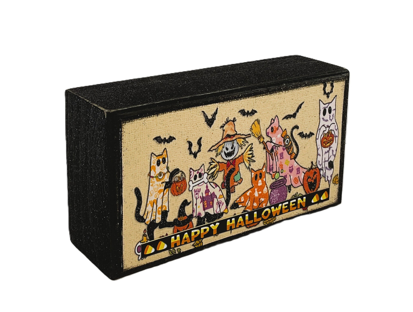 AGD Halloween Decor - Kitty Cats Happy Ghost Box Sign