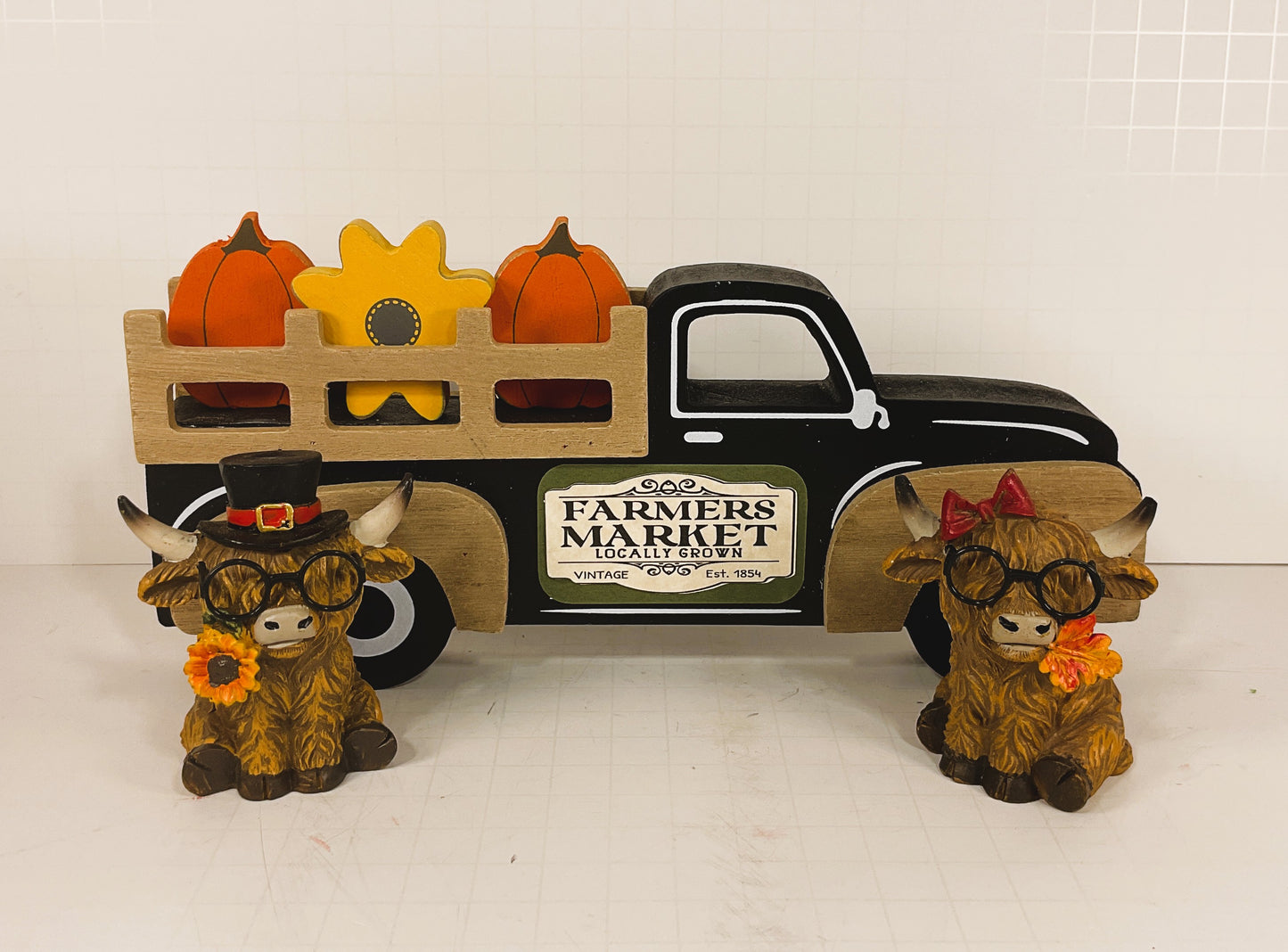 AGD Fall Decor - Highland Cows Chunky Wood Truck Tabletop Display