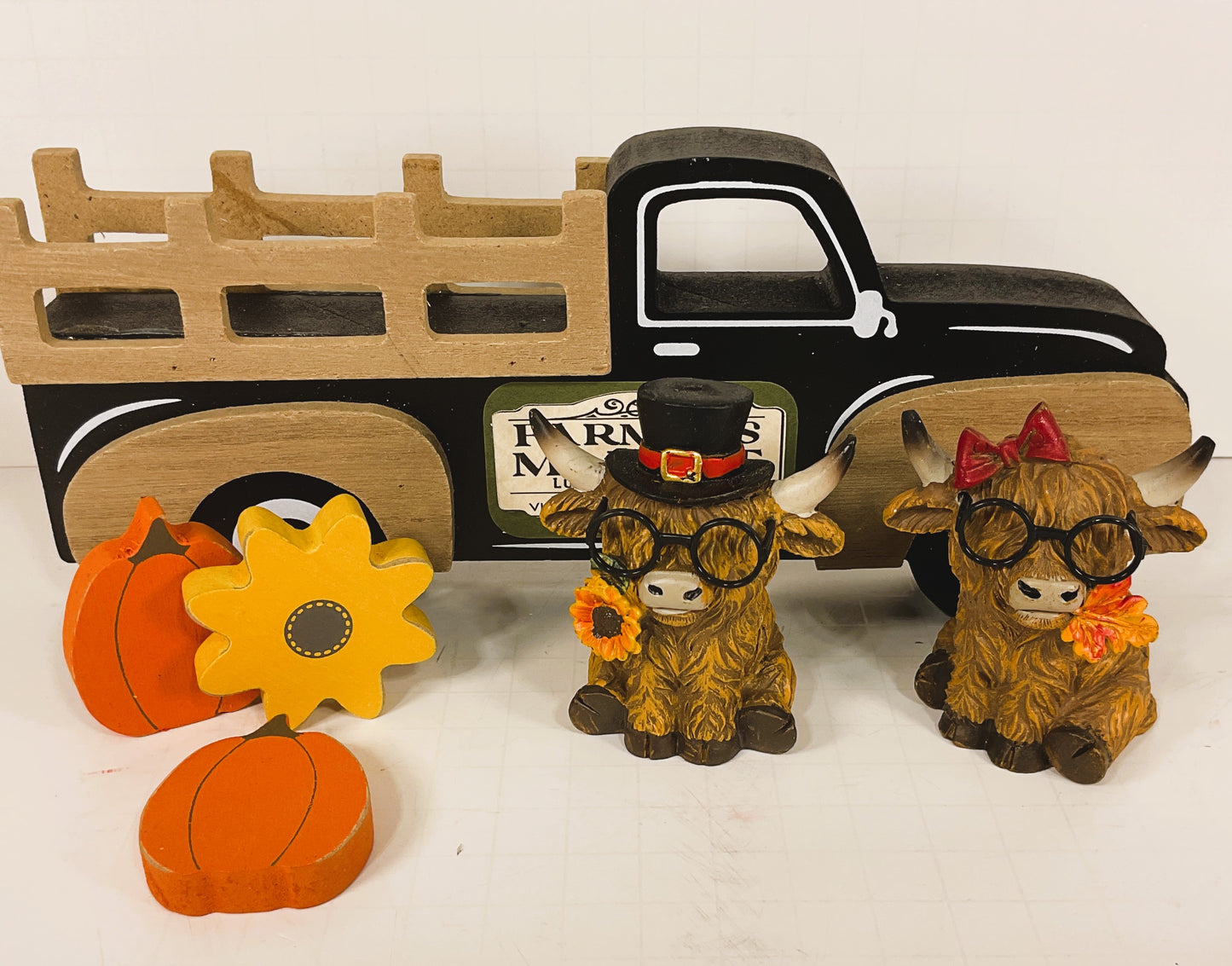 AGD Fall Decor - Highland Cows Chunky Wood Truck Tabletop Display