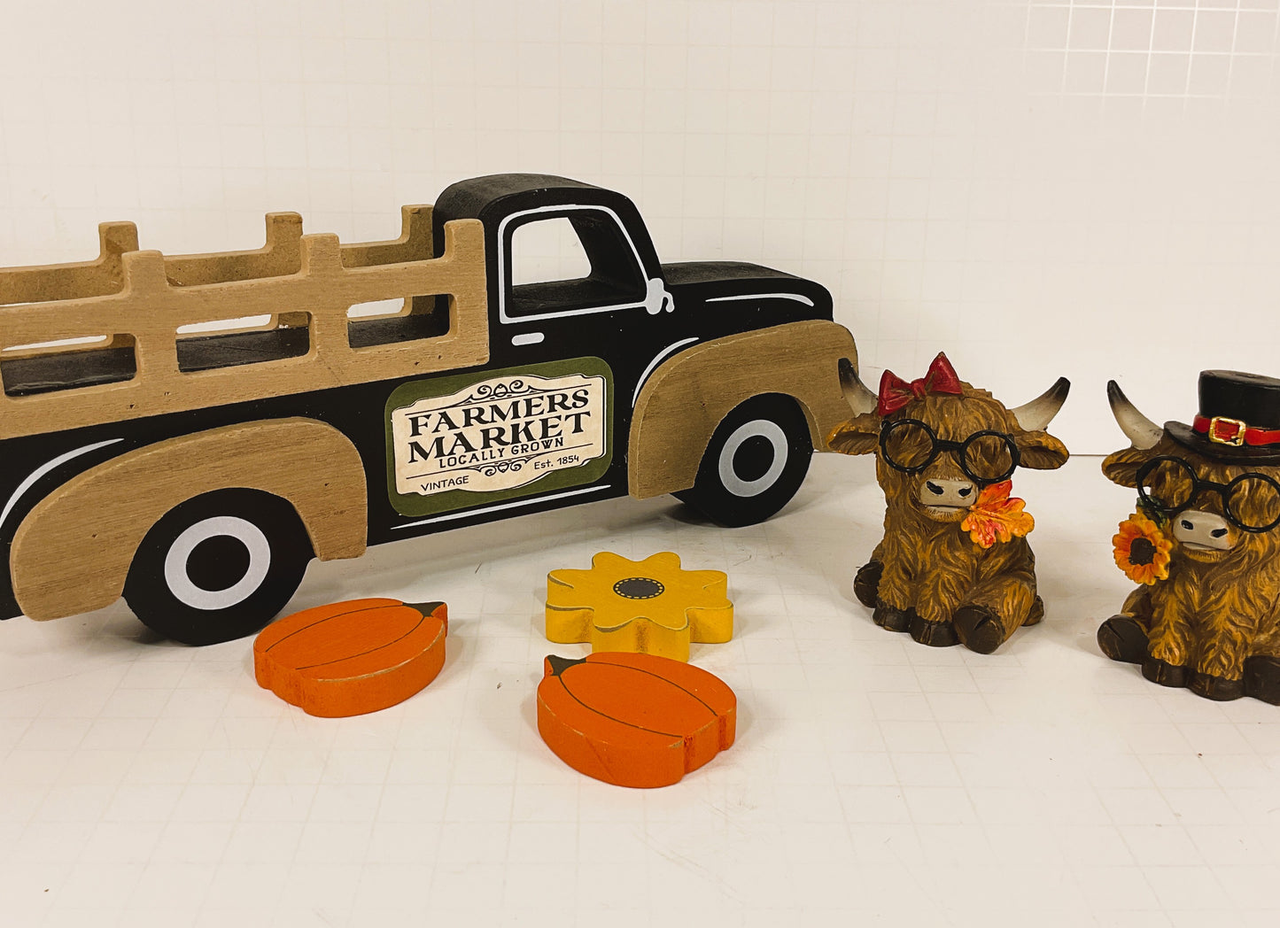 AGD Fall Decor - Highland Cows Chunky Wood Truck Tabletop Display
